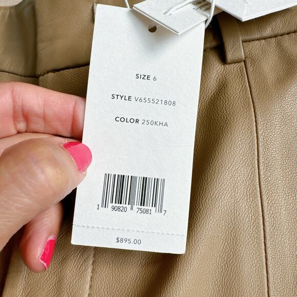 VINCE -NWT- $895 High-rise Leather Bermuda Shorts Tan Neutral | 6 - Picture 5 of 12